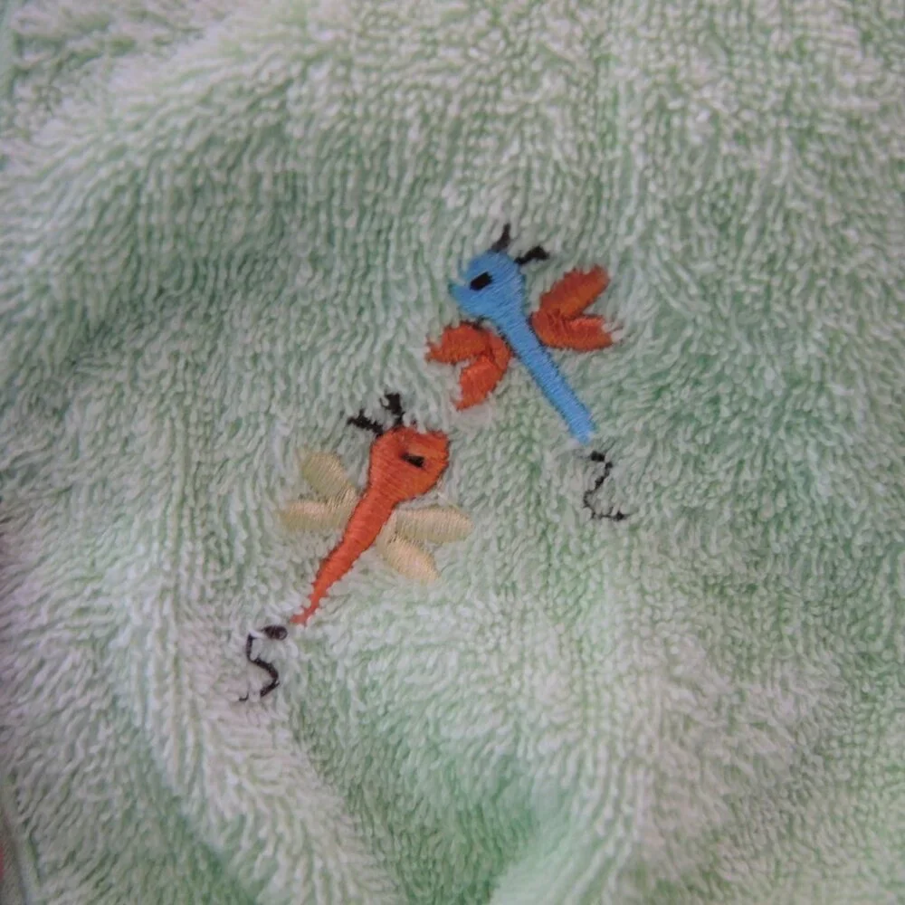 Baby 100% Cotton Terry Hooded Bath Robe Green w/ Duck & Dragonfly 0-9 Mon